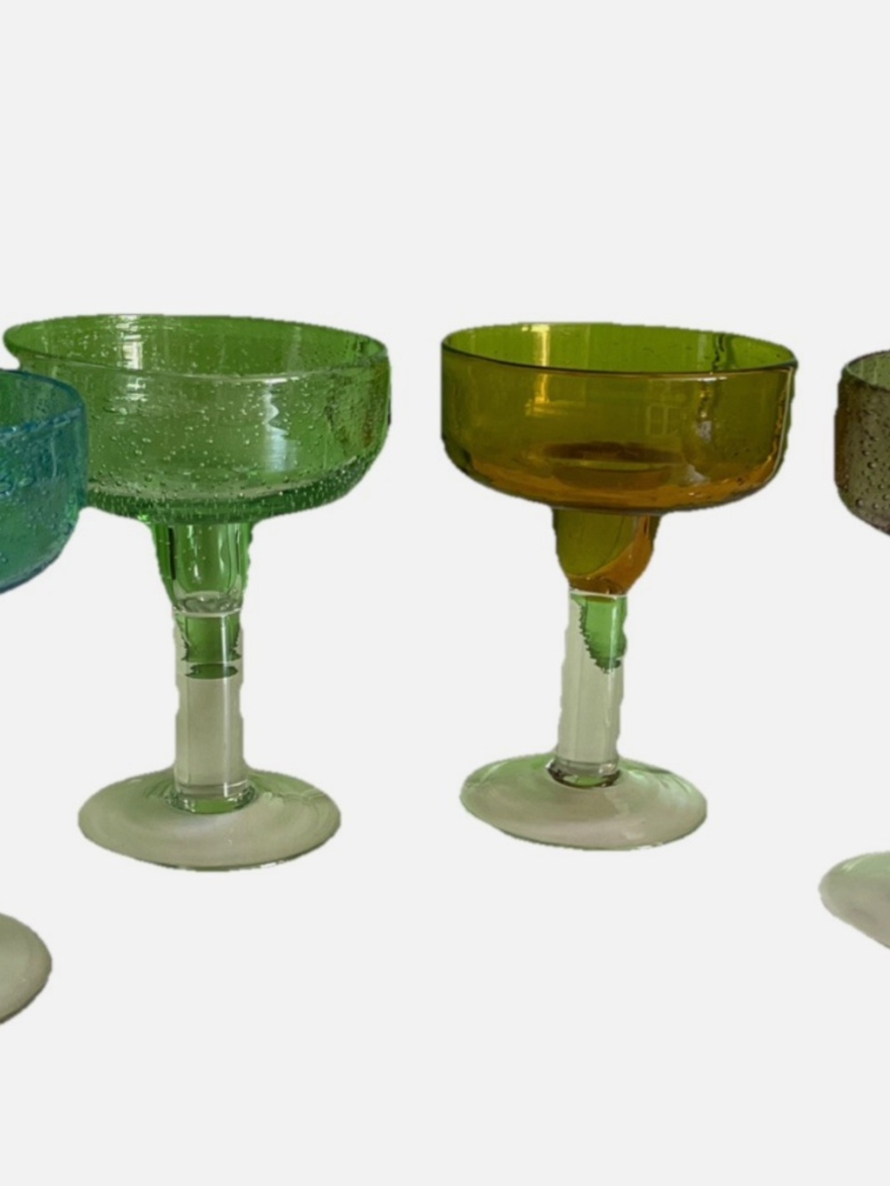 Crate & Barrel Margarita Glass Mexican HAND BLOWN Bubbles SET OF 4 - 14oz